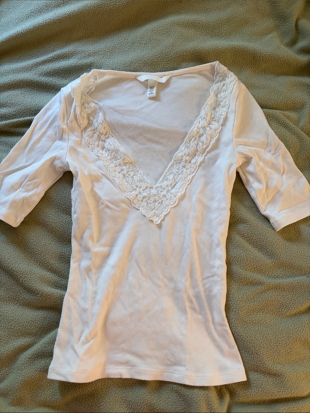 H&M White Lace-Trim V-Neck Camisole Top